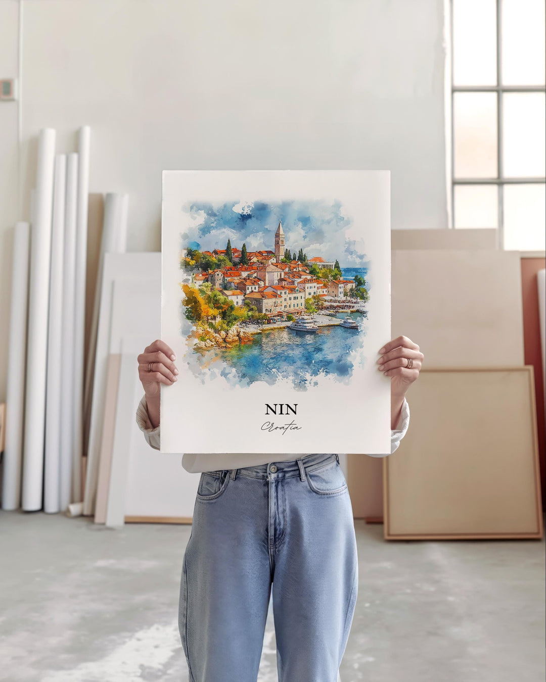 Nin Croatia Wall Art, Zadar County Print, Croatia Watercolor Art, Nin Croatia Gift, Travel Print, Travel Poster, Housewarming Gift