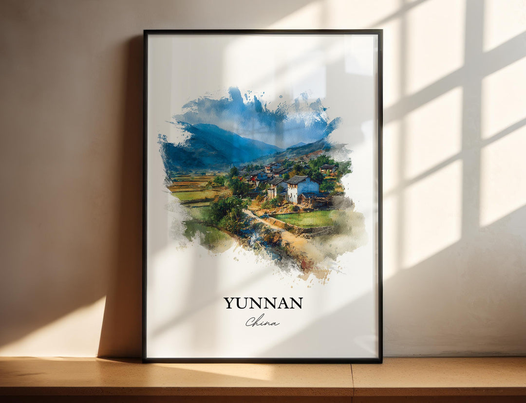 Yunnan China Wall Art, Yunnan Print, Yunnan Watercolor Art, Yunnan China Gift, China Travel Print, Travel Poster, Housewarming Gift