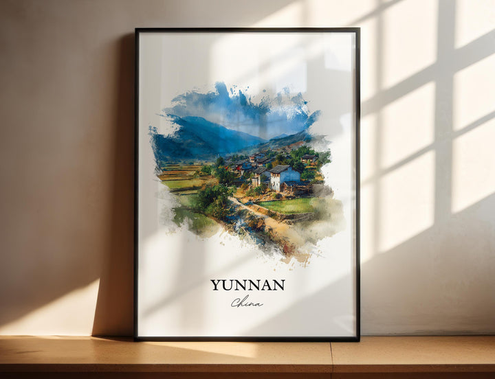 Yunnan China Wall Art, Yunnan Print, Yunnan Watercolor Art, Yunnan China Gift, China Travel Print, Travel Poster, Housewarming Gift
