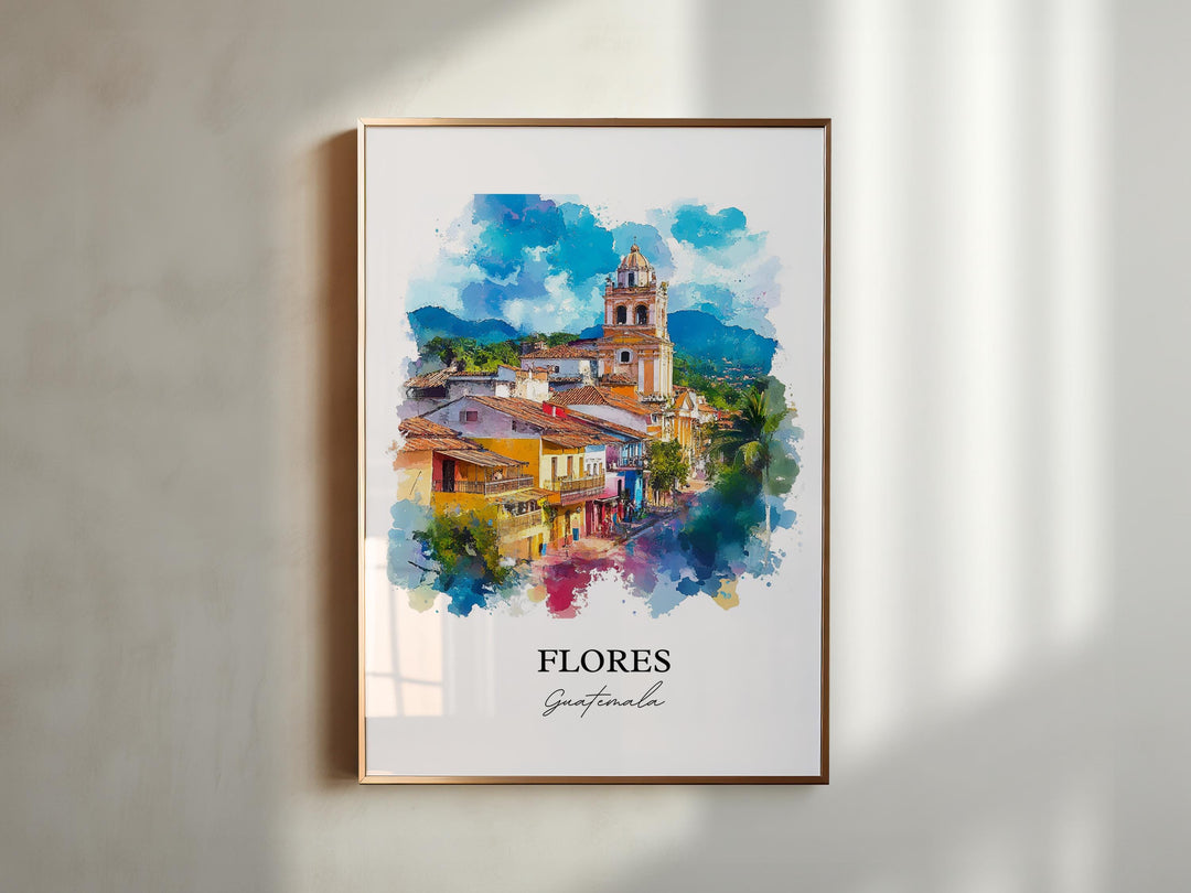 Flores Guatemala Wall Art, Petén Region Print, Guatemala Watercolor, Flores Guatemala Gift, Travel Print, Travel Poster, Housewarming Gift