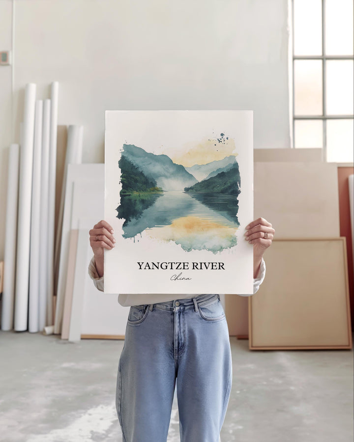 Yangtze River Wall Art, Yangtze River Print, China Watercolor Art, Yangtze River Gift, Travel Print, Travel Poster, Housewarming Gift