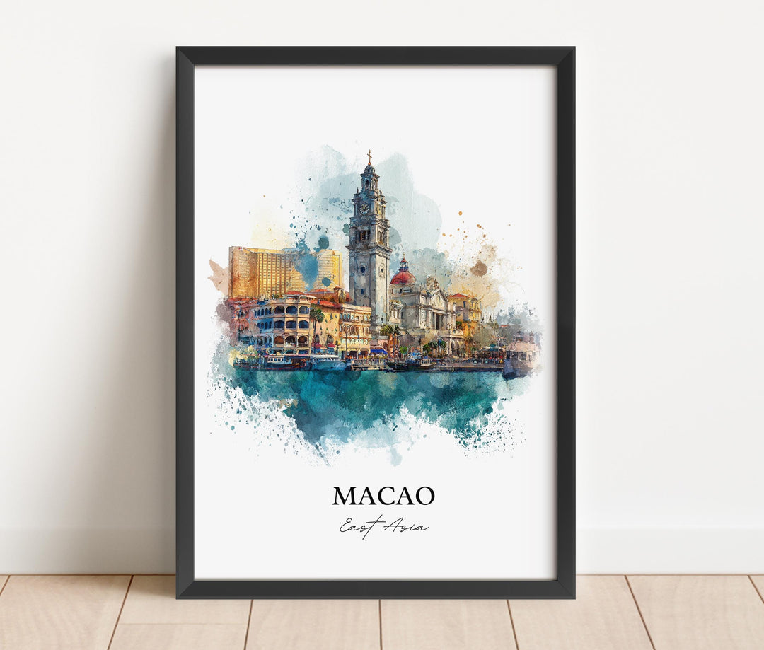 Macao Wall Art, Macao Print, Macao Watercolor Art, Macao China Gift, Travel Print, Travel Poster, Housewarming Gift