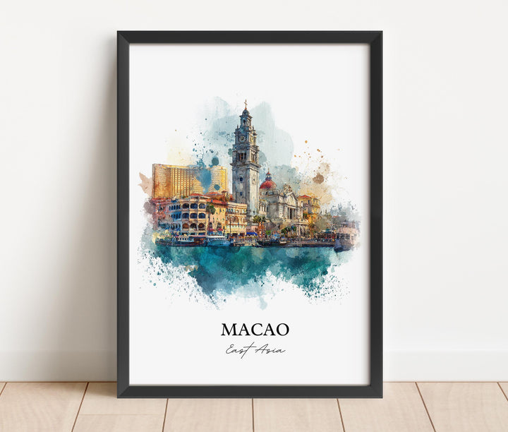 Macao Wall Art, Macao Print, Macao Watercolor Art, Macao China Gift, Travel Print, Travel Poster, Housewarming Gift