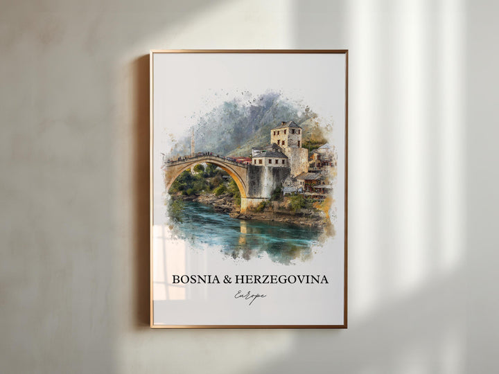Bosnia + Herzegovina Wall Art, Bosnia Print, Europe Artwork, Bosnia + Herzegovina Gift, Travel Print, Travel Poster, Housewarming Gift