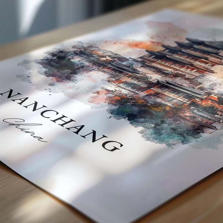 Nanchang Wall Art, Nanchang China Print, Jiangxi Province Watercolor Art, Jiangxi China Gift, Travel Print, Travel Poster, Housewarming Gift