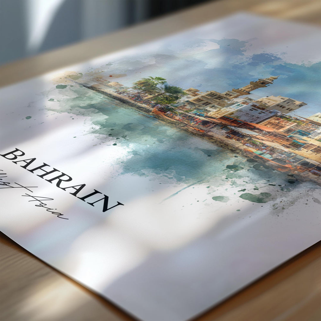 Bahrain Wall Art, Bahrain Print, Bahrain Watercolor Art, Bahrain Gift, Travel Print, Travel Poster, Housewarming Gift