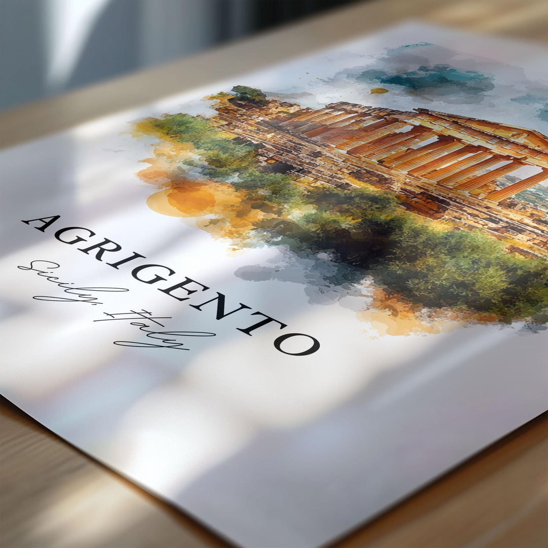 Agrigento Wall Art, Sicily Italy Print, Sicily Watercolor Art, Agrigento Gift, Travel Print, Travel Poster, Housewarming Gift