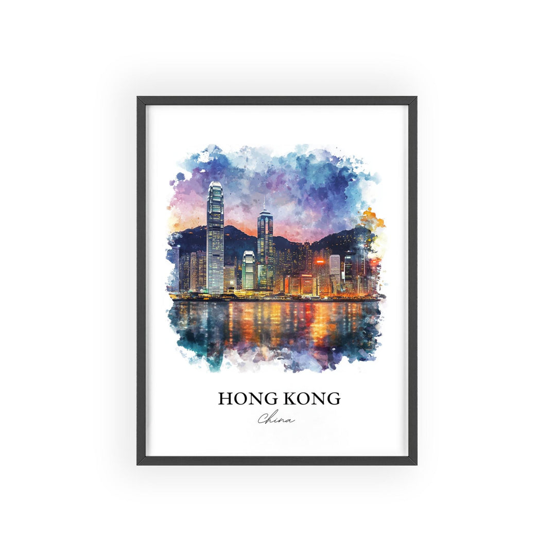 Hong Kong Wall Art, Hong Kong Skyline Print, China Watercolor Art, Hong Kong Gift, Travel Print, Travel Poster, Housewarming Gift