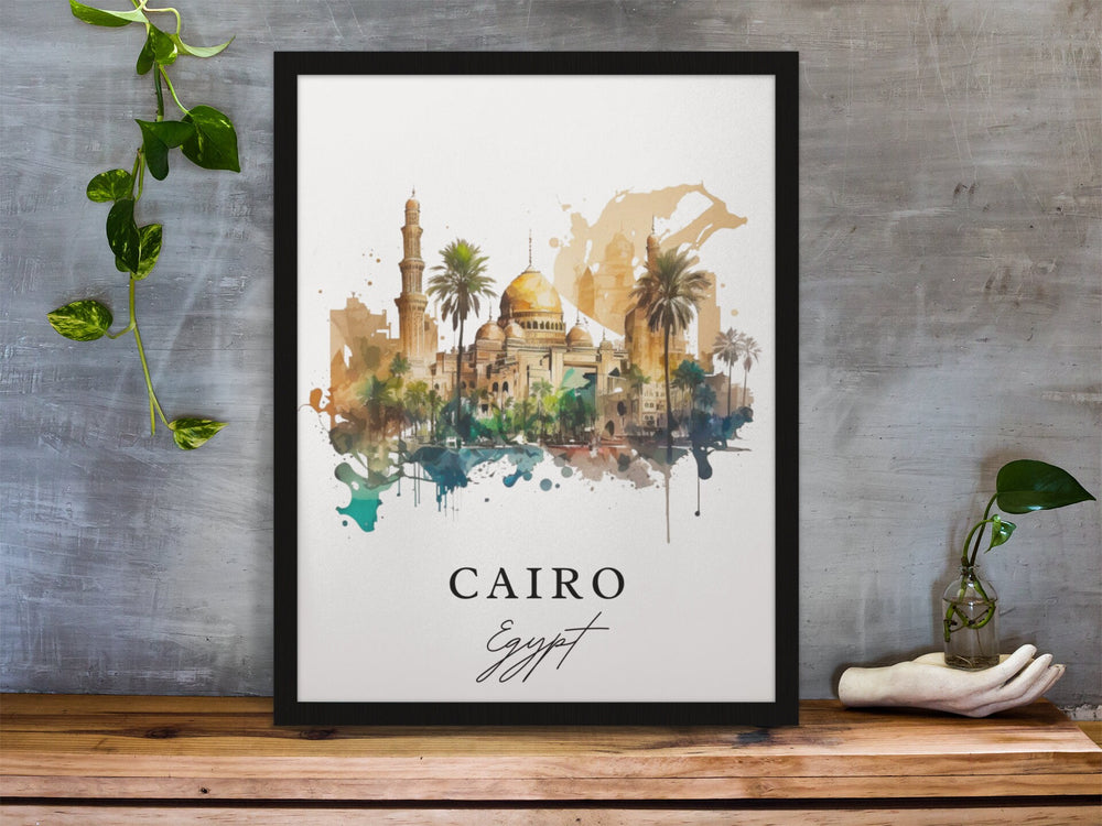 Cairo traditional travel art - Egypt, Cairo poster, Wedding gift, Birthday present, Custom Text, Personalised Gift