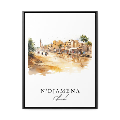 N'Djamena traditional travel art - Chad, N'Djamena poster, Wedding gift, Birthday present, Custom Text, Personalized Gift