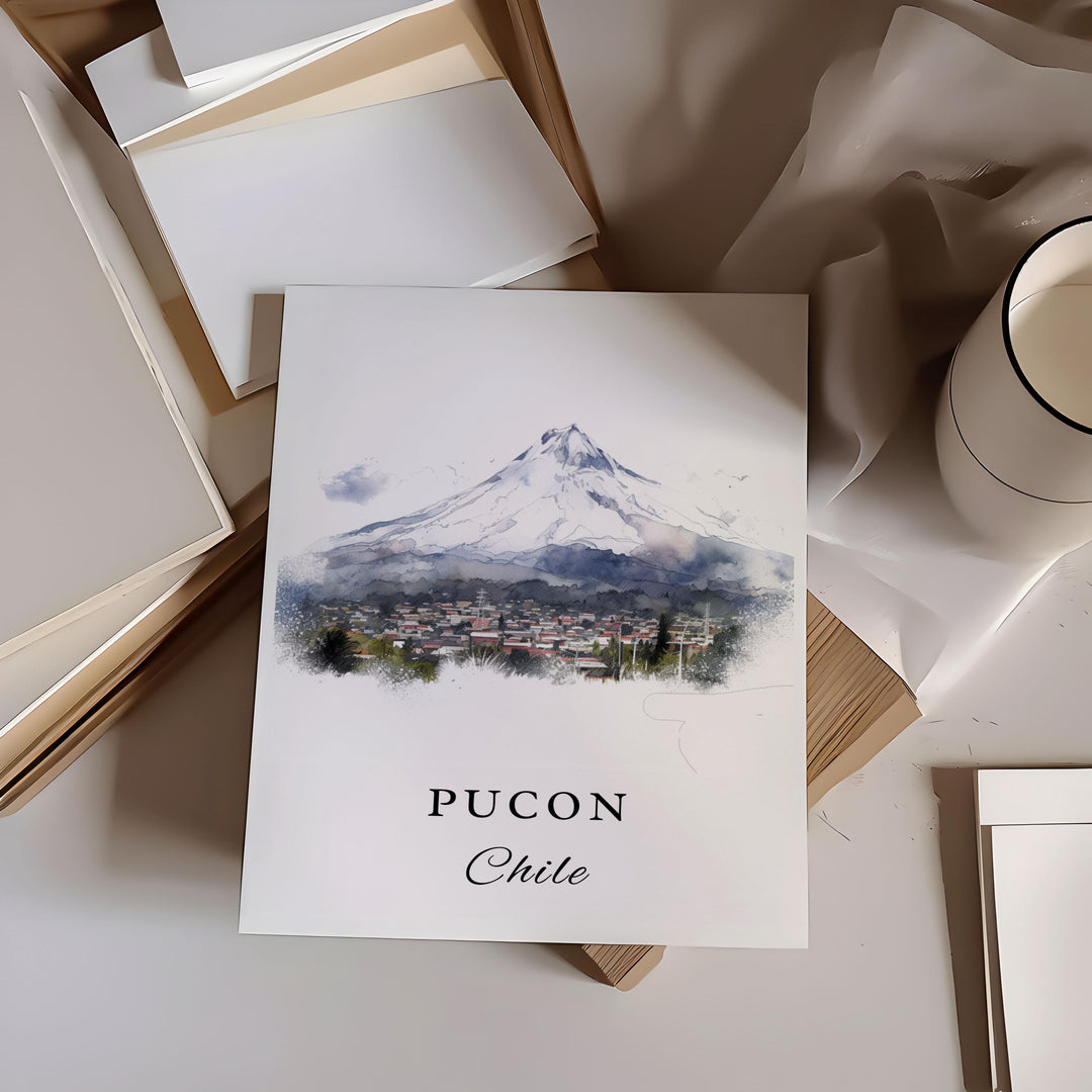 Pucon Chile wall art - Chile, Pucon Volcano poster, Pucon Chile, Lake Villarrica gift, Birthday present, Custom Text, Personalised Gift