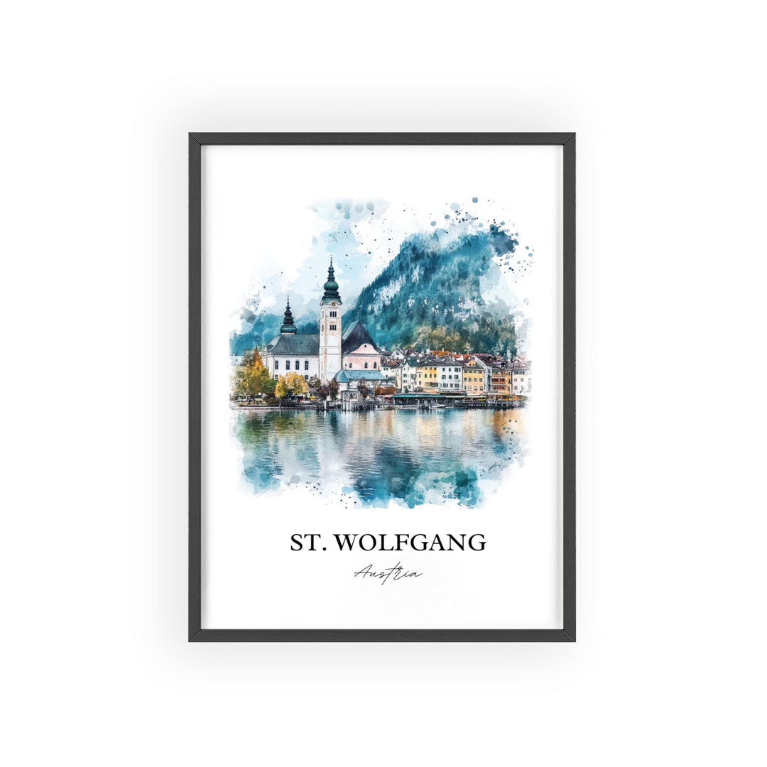 St. Wolfgang Wall Art, Lake Wolfgang Print, Asutria Watercolor Art, St. Wolfgang Gift, Travel Print, Travel Poster, Housewarming Gift