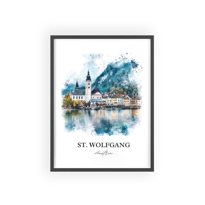 St. Wolfgang Wall Art, Lake Wolfgang Print, Asutria Watercolor Art, St. Wolfgang Gift, Travel Print, Travel Poster, Housewarming Gift