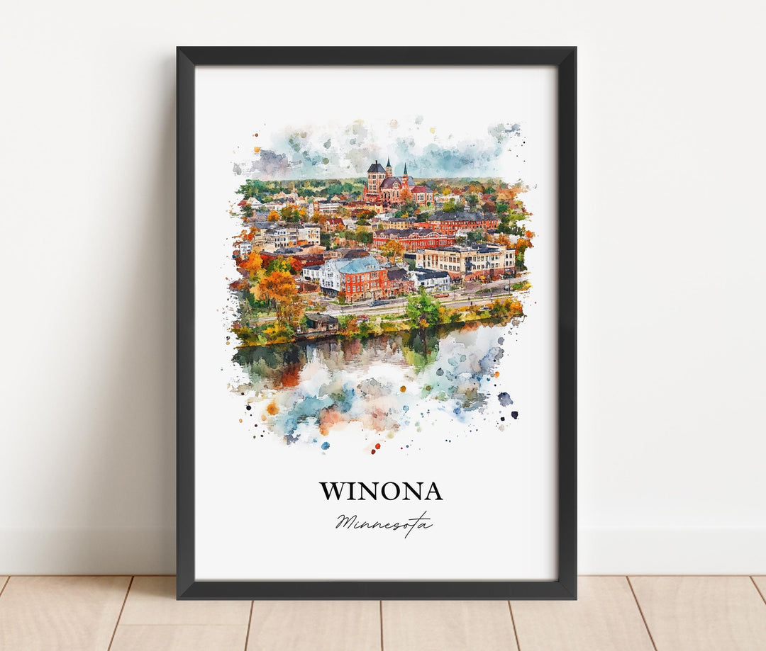 Winona MN Wall Art, Rochester MN Print, Minnesota Watercolor Art, Winona Minnesota Gift, Travel Print, Travel Poster, Housewarming Gift