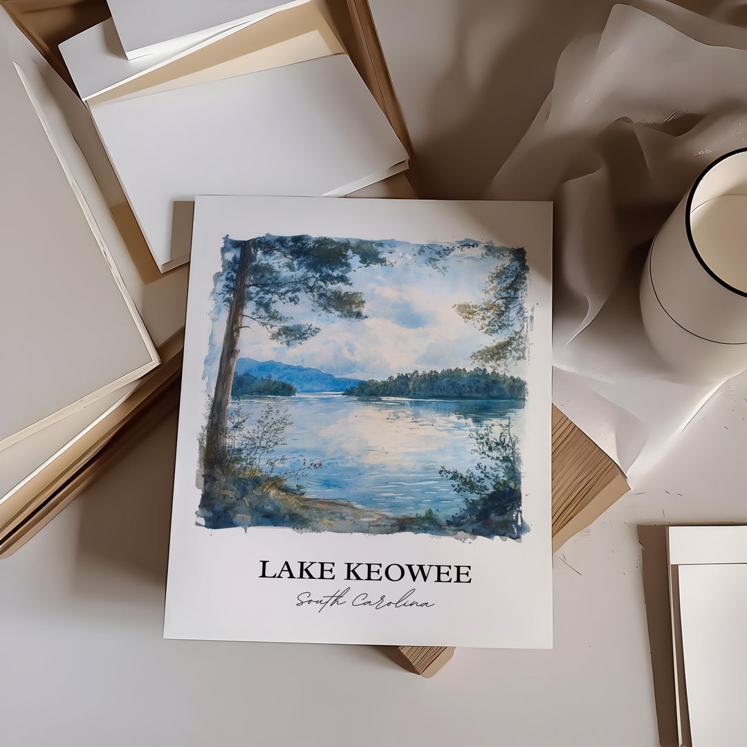Lake Keowee SC Wall Art, Seneca SC Print, South Carolina Watercolor Art, Lake Keowee Gift, Travel Print, Travel Poster, Housewarming Gift