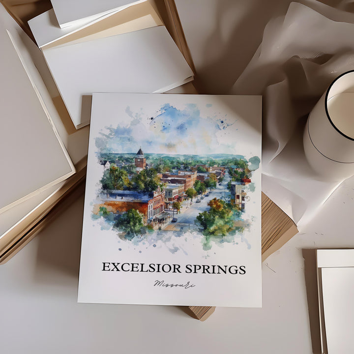 Excelsior Springs, Missouri, USA – Watercolor Art Print