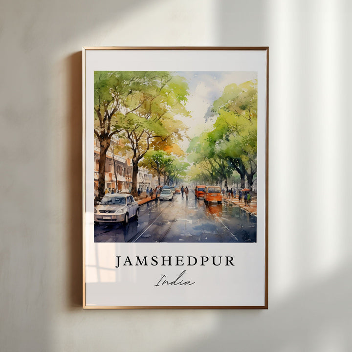 Jamshedpur traditional travel art - India, Jamshedpur poster, Wedding gift, Birthday present, Custom Text, Personalised Gift