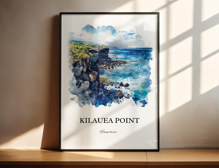 Kilauea Point Wall Art, Kauai Print, Kauai Hawaii Watercolor Art, Kilauea Point Gift, Travel Print, Travel Poster, Housewarming Gift