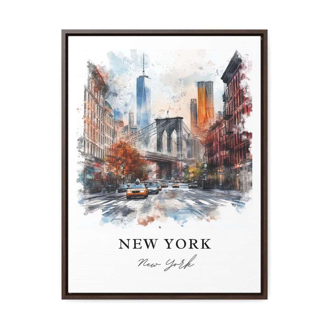 NYC Wall Art, New York City Print, Manhattan Watercolor Art, Brooklyn Bridge Gift, Manhattan Travel Print, Travel Poster, Housewarming Gift