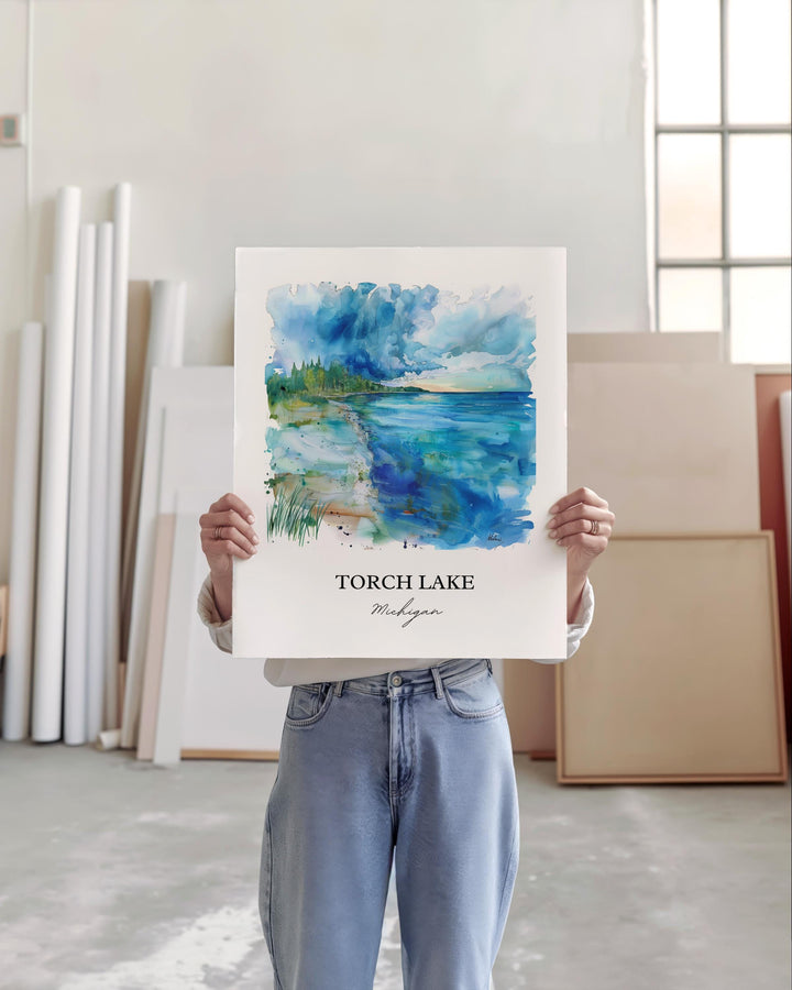 Torch Lake, Michigan, USA – Watercolor Art Print