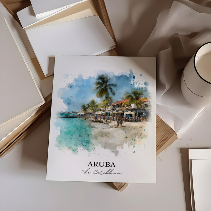 Aruba Wall Art, Aruba Print, Aruba Watercolor Art, Aruba Caribbean Gift, Travel Print, Travel Poster, Housewarming Gift