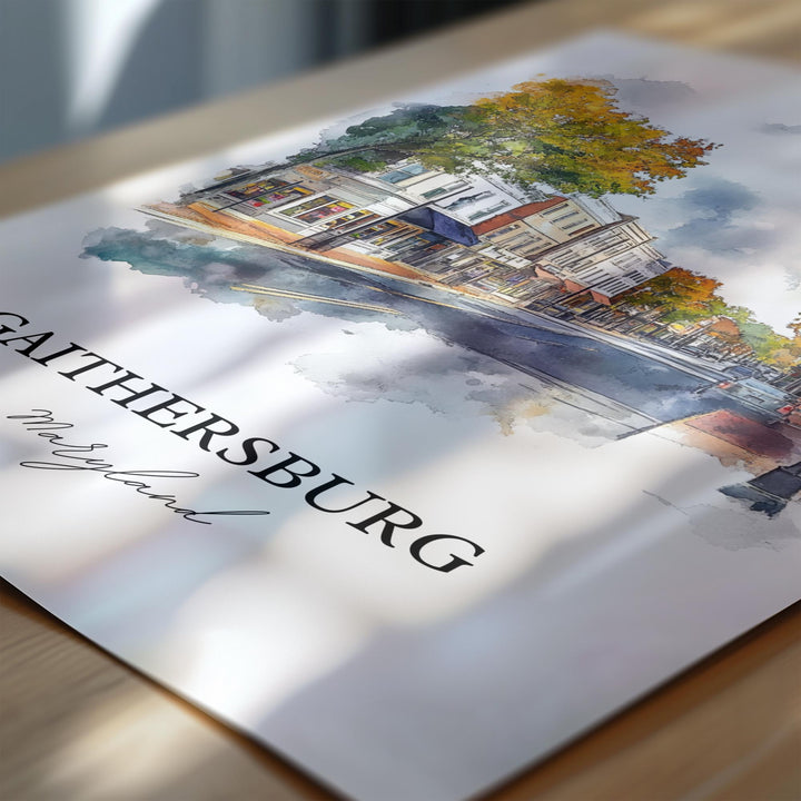 Gaithersburg Art, Montgomery County Print, Maryland Watercolor Art, Gaithersburg MD Gift, Travel Print, Travel Poster, Housewarming Gift