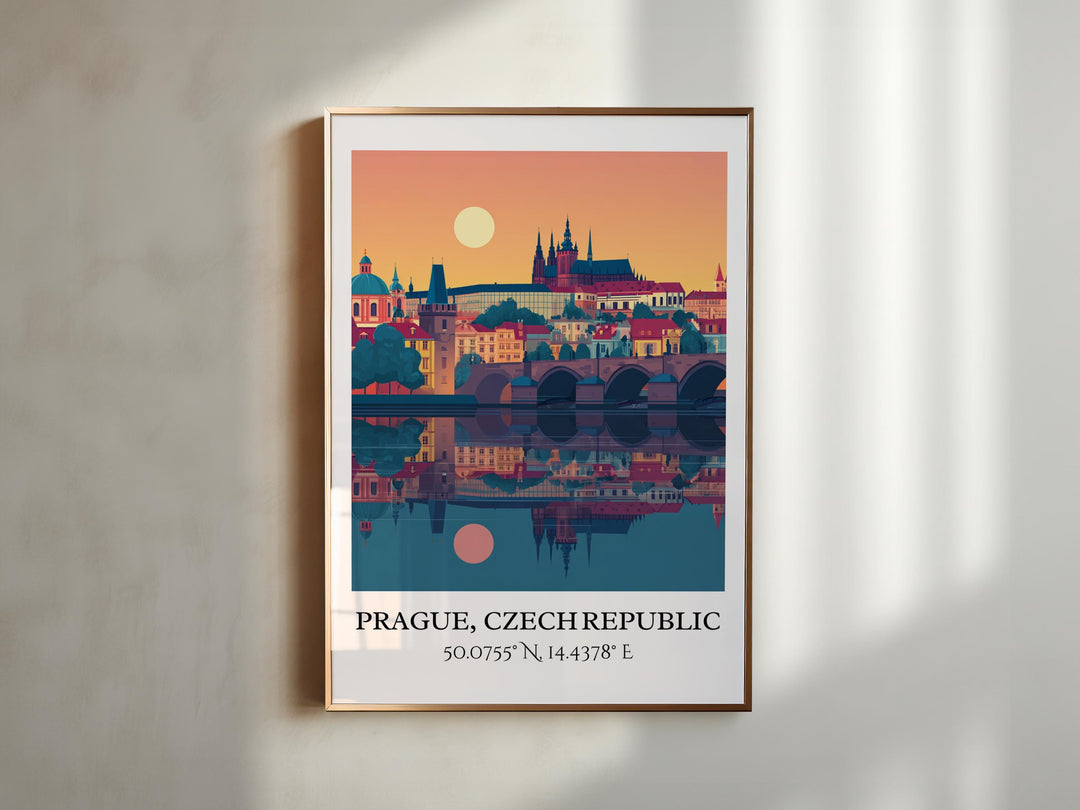 Prague Art, Prague CZ Retro Travel Art, Prague Home Decor, Prague Gift, Czech Republic Travel Art, Travel Prints, Housewarming Gift