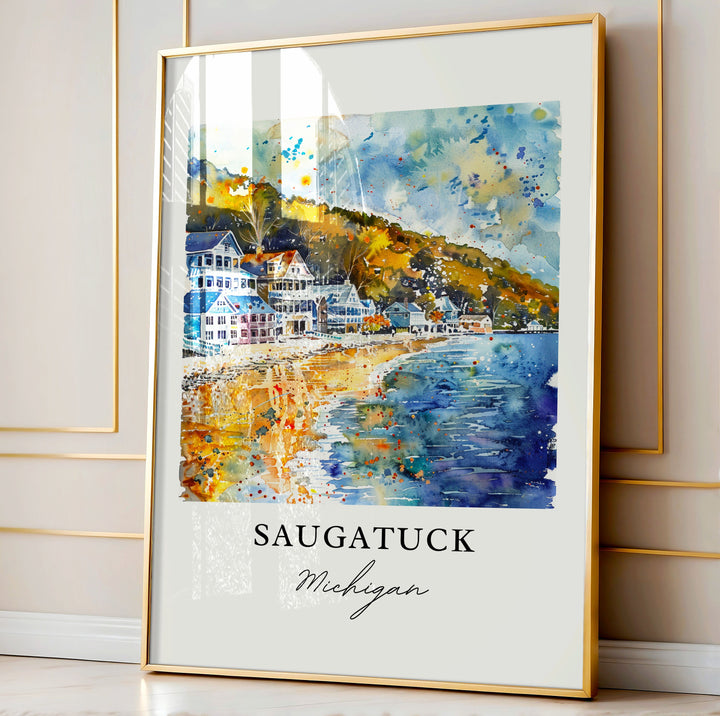 Saugatuck MI Art, Saugatuck Print, Saugatuck Watercolor, Saugatuck Michigan Gift,