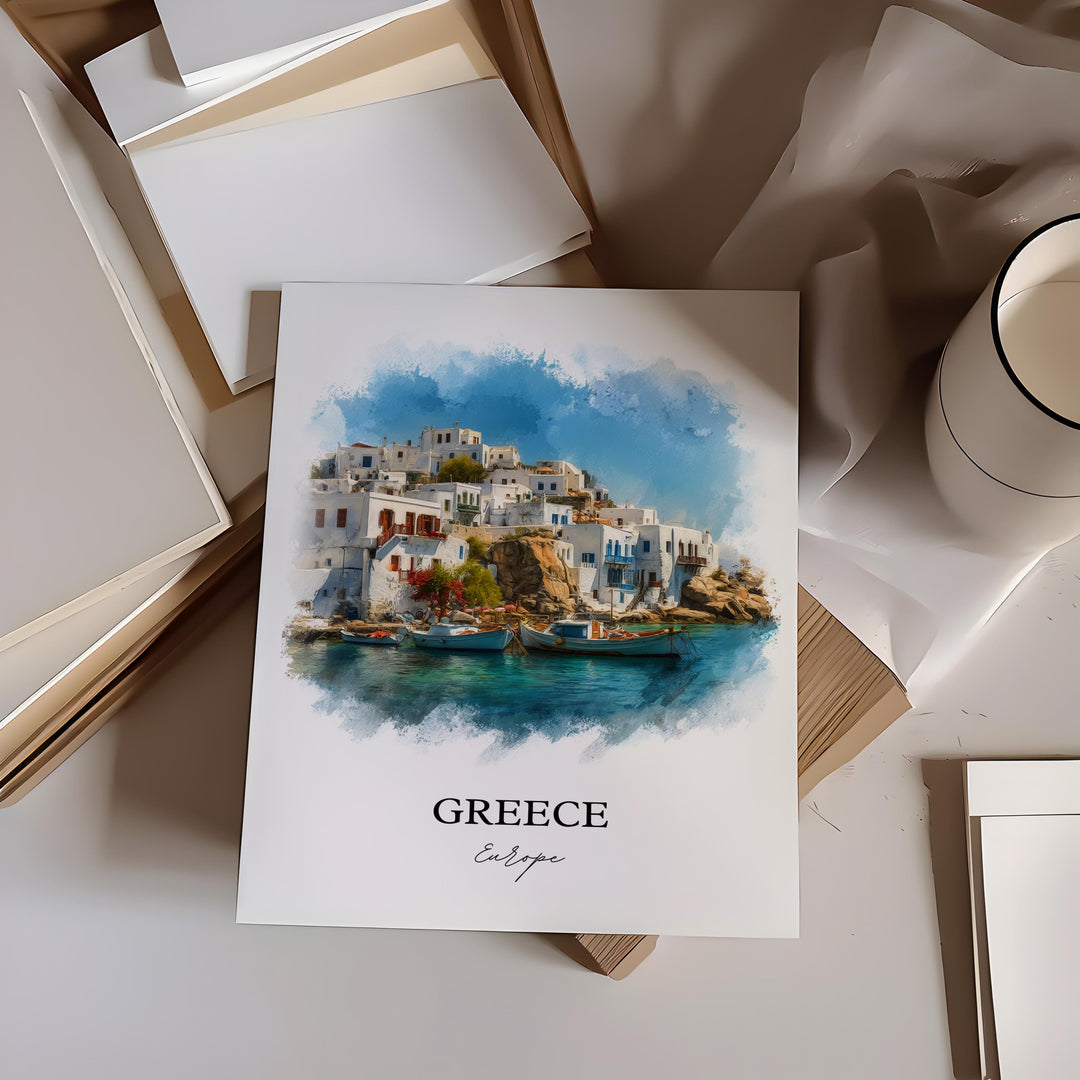 Greece Wall Art, Greek Print, Greece Watercolor Art, Greece Gift, Travel Print, Travel Poster, Housewarming Gift