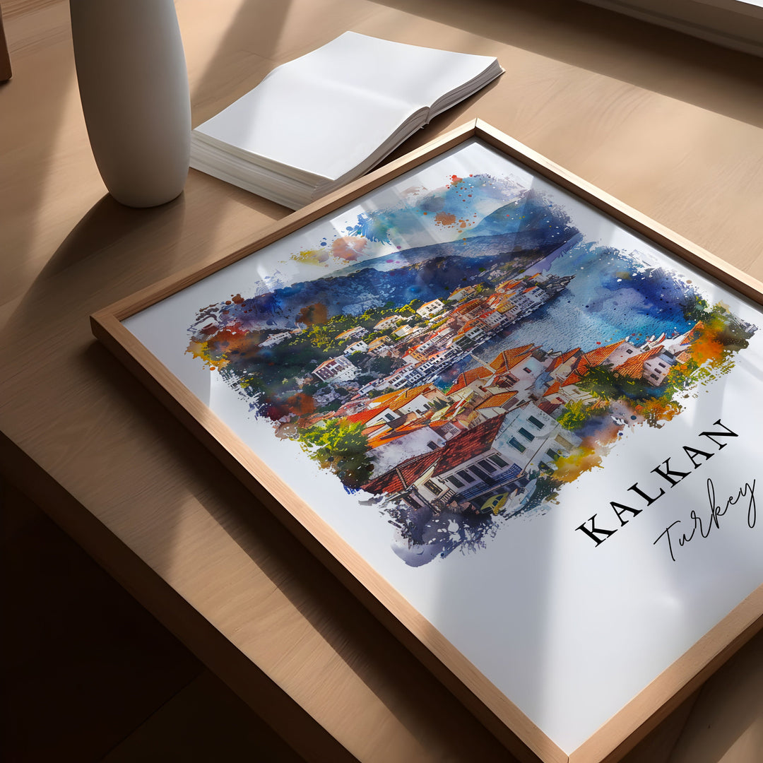 Kalkan Turkey Wall Art, Kalkan Print, Turkey Watercolor, Kalkan Turkey Gift,