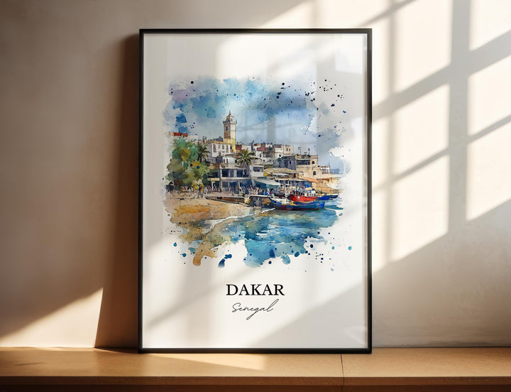 Dakar Wall Art, Senegal Print, Senegal Watercolor Art, Dakar Senegal Gift, Travel Print, Travel Poster, Housewarming Gift