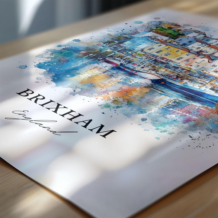 Brixham Wall Art, Devon England Print, Torbay Watercolor Art, Brixham Gift, Travel Print, Travel Poster, Housewarming Gift