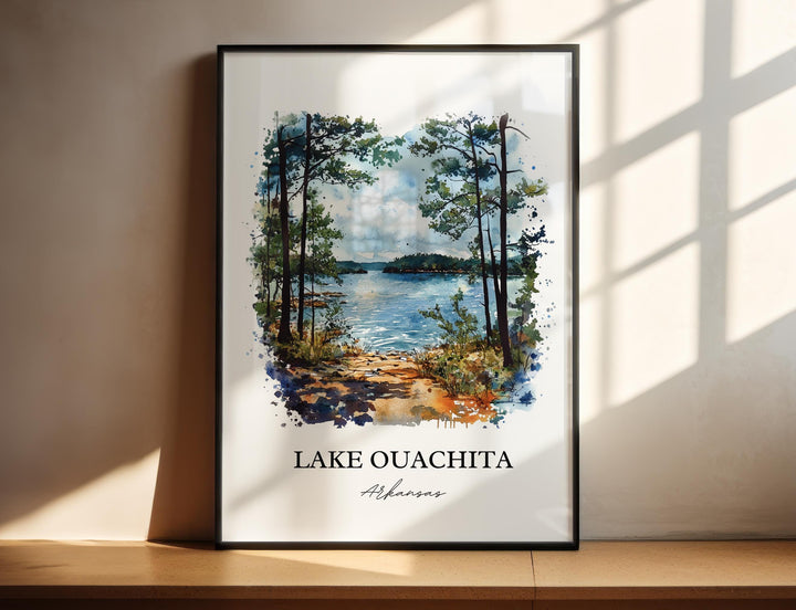 Lake Ouachita Wall Art, Ouachita Forest Print, Arkansas Watercolor Art, Lake Ouachita Gift, Travel Print, Travel Poster, Housewarming Gift