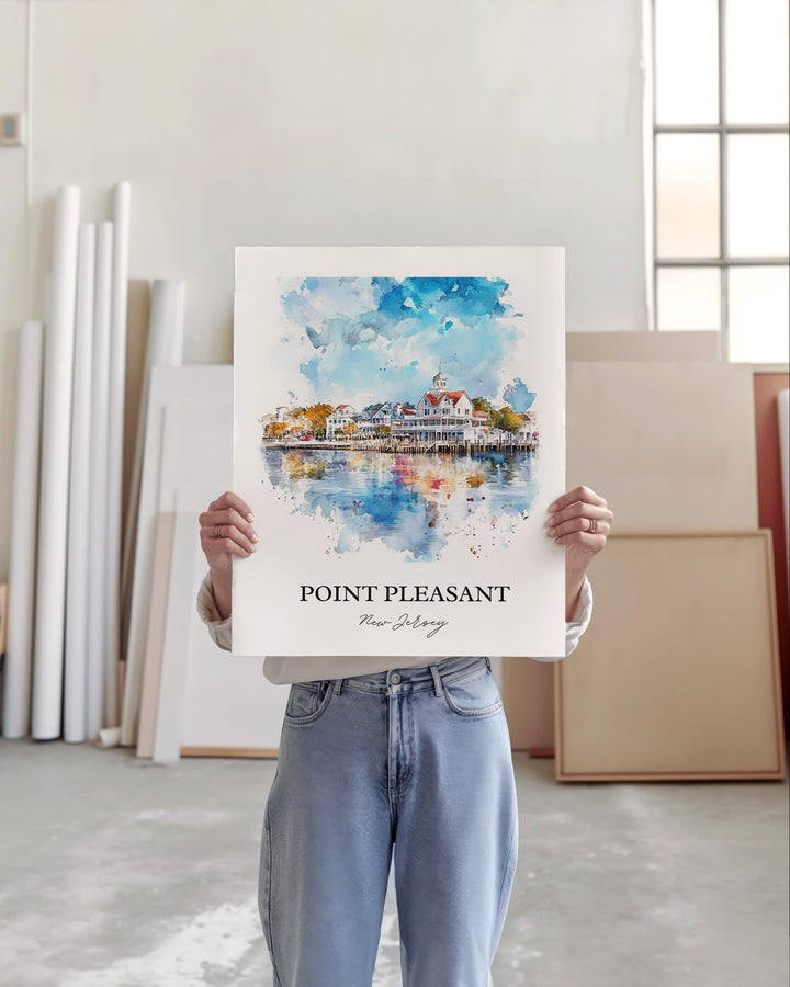 Point Pleasant Wall Art, Pt Pleasant Inlet Print, Jersey Shore Watercolor Art, NJ Beach Gift, Travel Print, Travel Poster, Housewarming Gift