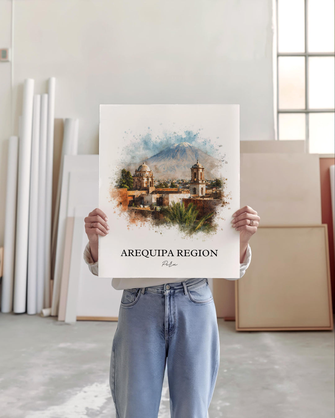 Arequipa Region Wall Art, Peru Print, Peru Watercolor Art, Arequipa Peru Gift, Travel Print, Travel Poster, Housewarming Gift