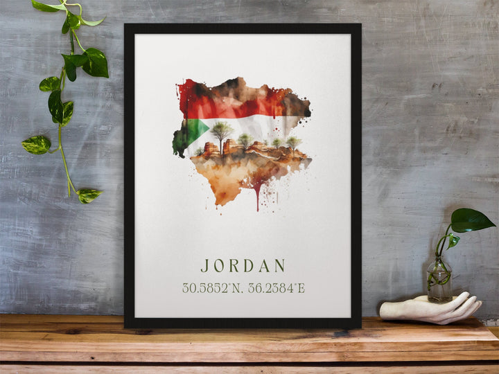 Jordan traditional travel art - Flag of Jordan, Jordan poster, Wedding gift, Birthday present, Custom Text, Personalised Gift