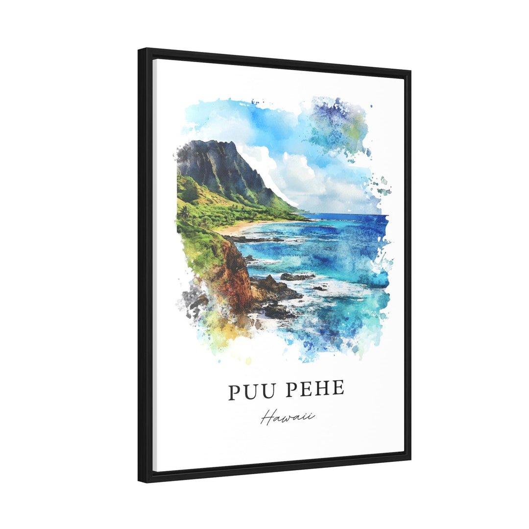 Puu Pehe HI Wall Art, Puu Pehe Print, Lanai Watercolor Art, Sweetheart Rock Gift,