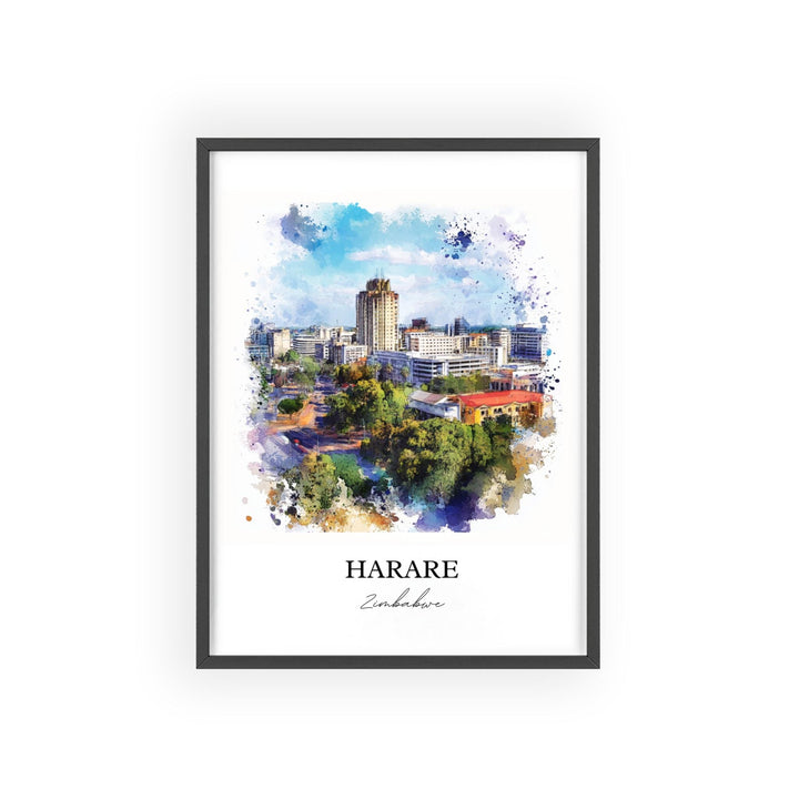 Harare Wall Art, Harare Print, Zimbabwe Watercolor Art, Harare Zimbabwe Gift, Travel Print, Travel Poster, Housewarming Gift