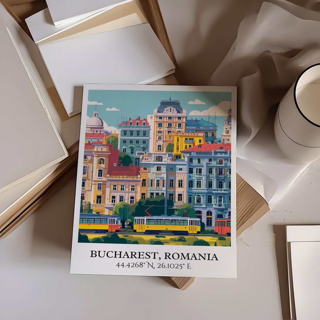 Bucharest Art, Bucharest Retro Travel Art, Bucharest Romania Home Decor, Romania Gift, Romania Travel Art, Travel Prints, Housewarming Gift