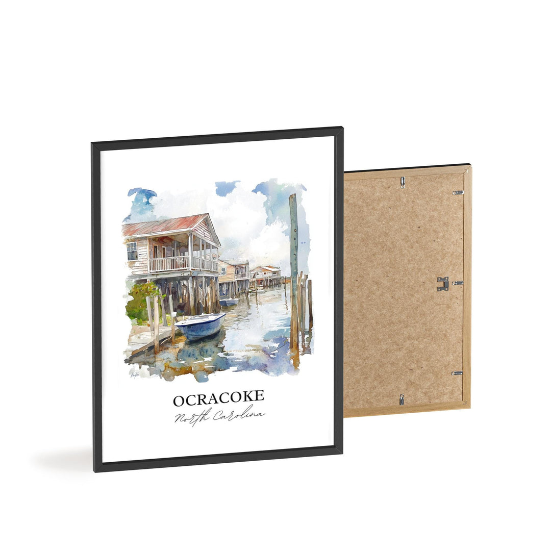 Ocracoke NC Wall Art, Outer Banks Print, Outer Banks NC Watercolor Art, Ocracoke Gift, Travel Print, Travel Poster, Housewarming Gift