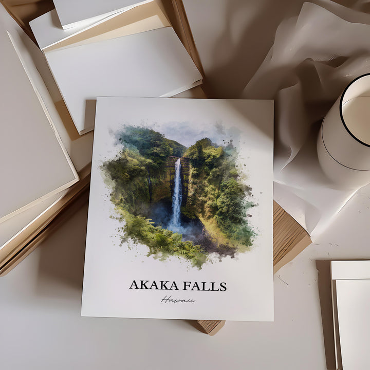Akaka Falls Wall Art, Big Island Print, Akaka Falls Watercolor Art, Akaka Falls Gift, Travel Print, Travel Poster, Housewarming Gift