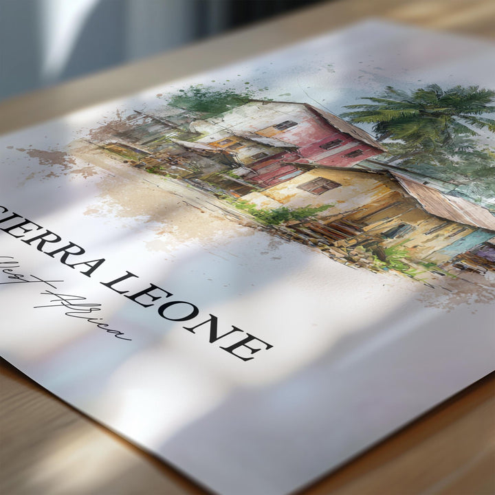 Sierra Leone Wall Art, Sierra Leone Print, Sierra Leone Watercolor Art, Sierra Leone Gift, Travel Print, Travel Poster, Housewarming Gift