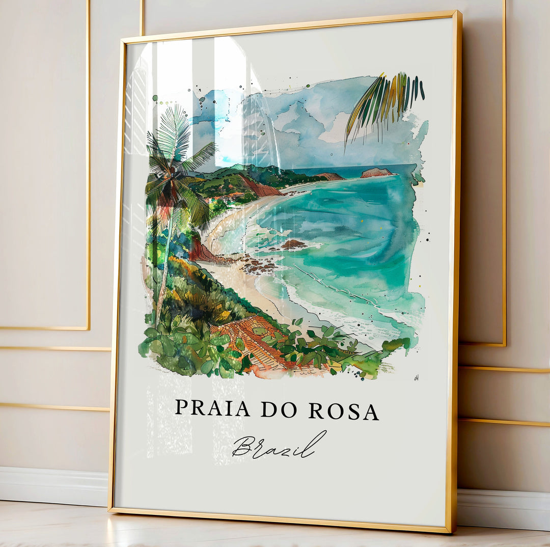 Praia Do Rosa Art, Praia Do Rosa Brazil Print, Florianópolis Watercolor Art, Garopaba Gift,