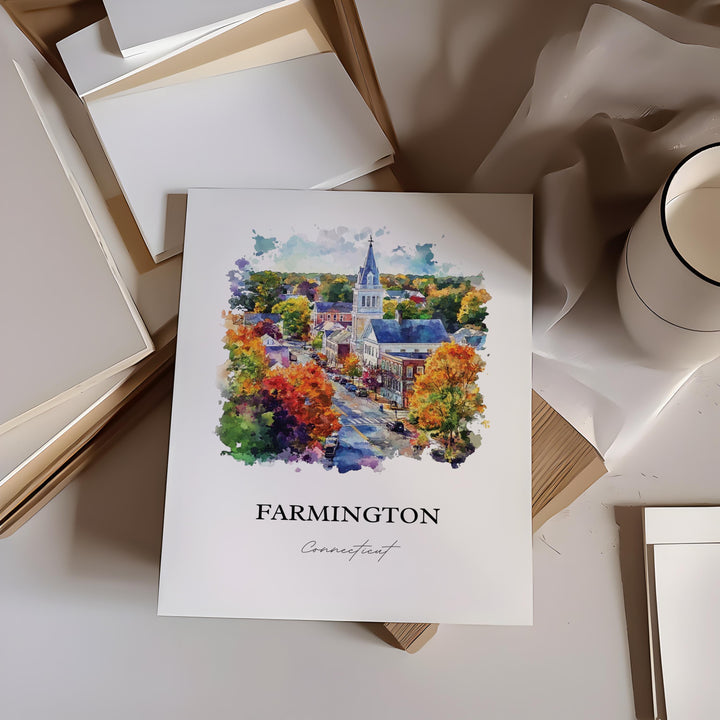 Farmington CT Wall Art, Hartford County Print, Connecticut Watercolor Art, Farmington Gift, Travel Print, Travel Poster, Housewarming Gift