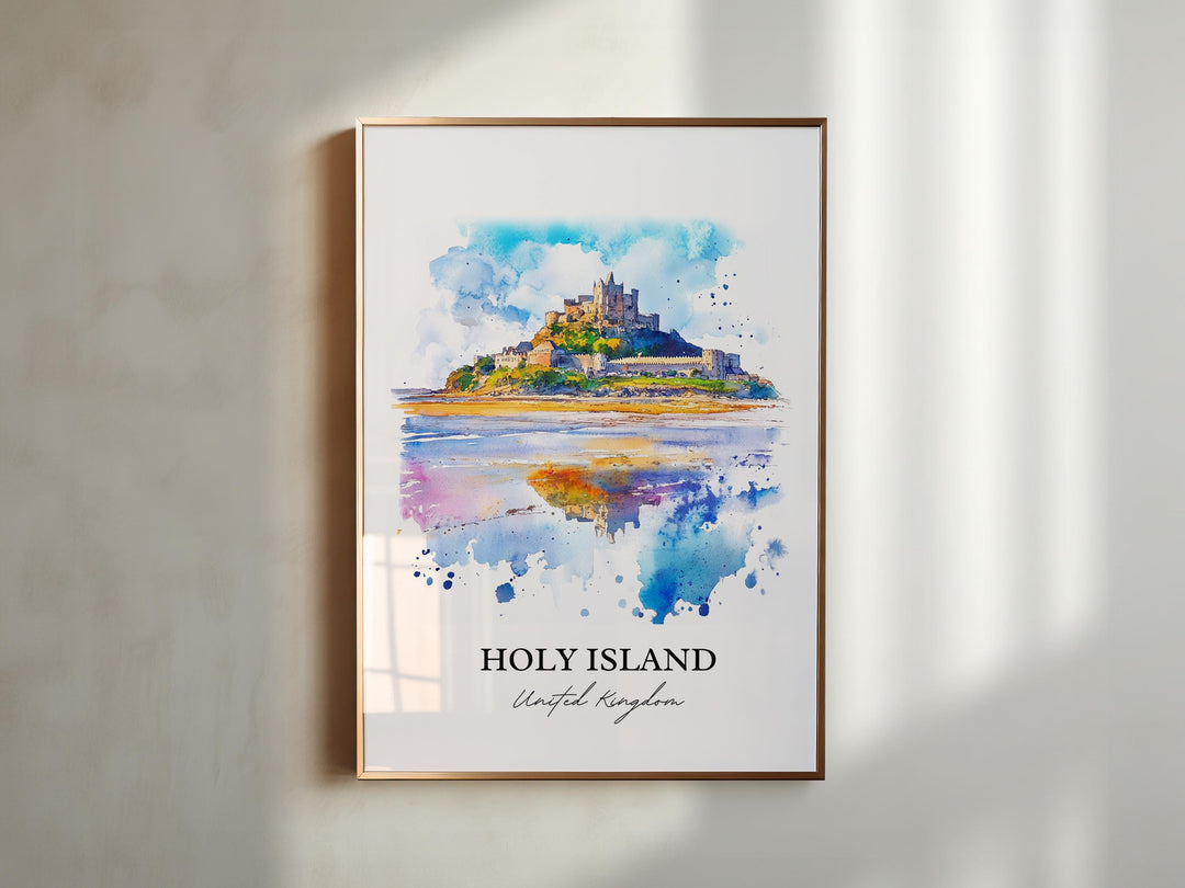 Holy Island Wall Art, Northumberland Print, England Watercolor Art, Holy Island UK Gift, Travel Print, Travel Poster, Housewarming Gift