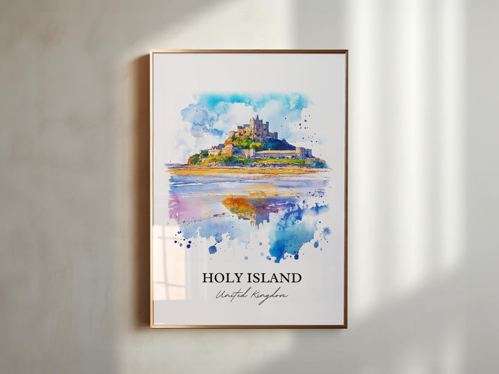 Holy Island Wall Art, Northumberland Print, England Watercolor Art, Holy Island UK Gift, Travel Print, Travel Poster, Housewarming Gift