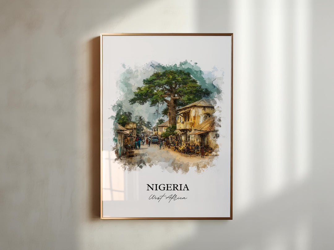 Nigeria Wall Art, Nigeria Africa Print, Nigeria Watercolor Art, Nigeria Country Gift, Travel Print, Travel Poster, Housewarming Gift