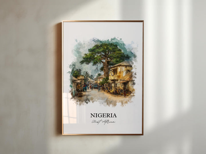 Nigeria Wall Art, Nigeria Africa Print, Nigeria Watercolor Art, Nigeria Country Gift, Travel Print, Travel Poster, Housewarming Gift