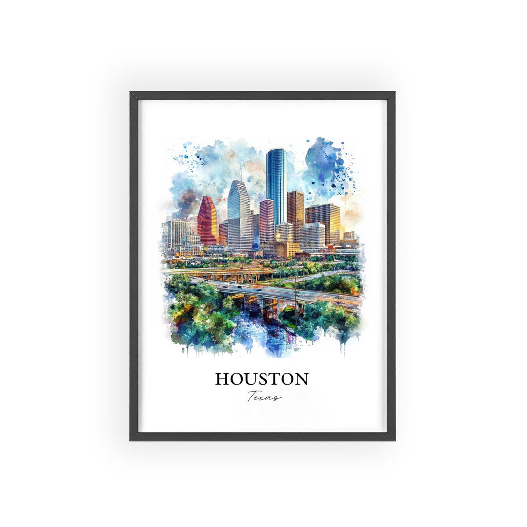 Houston TX Wall Art, Houston Print, Houston Watercolor Art, Houston Skyline Gift, Travel Print, Travel Poster, Housewarming Gift