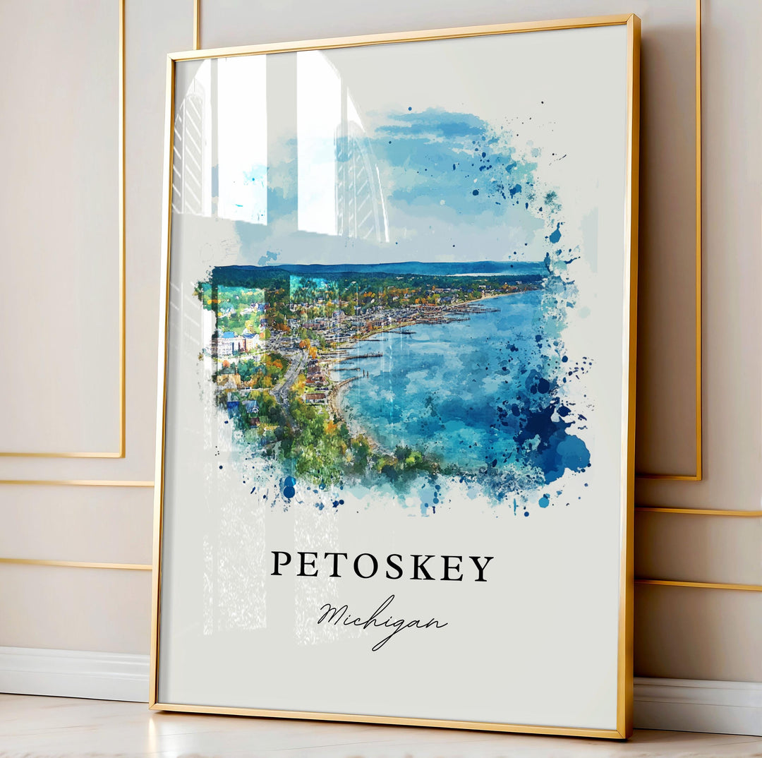 Petoskey MI Wall Art, Petoskey Print, Petoskey Michigan Watercolor Art, Emmet County Gift,